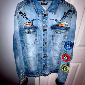 Pink dolphin embroidery jacket with patches size (XL)